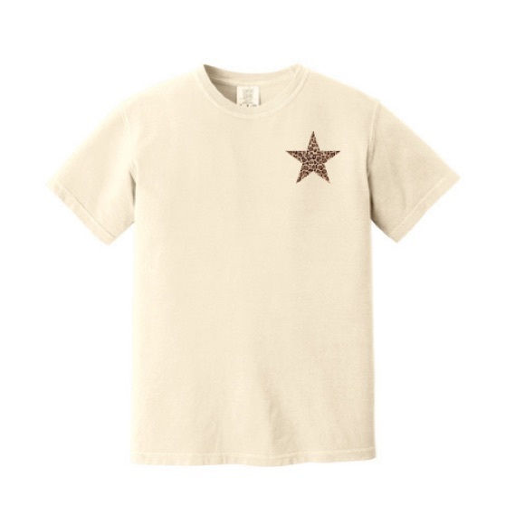Beige Tee with Leopard Star Accent - Picture 1 of 2